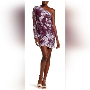 nwt FREE PEOPLE Long Sleeve Purple Sequin Floral One Shoulder Brand New Dress L